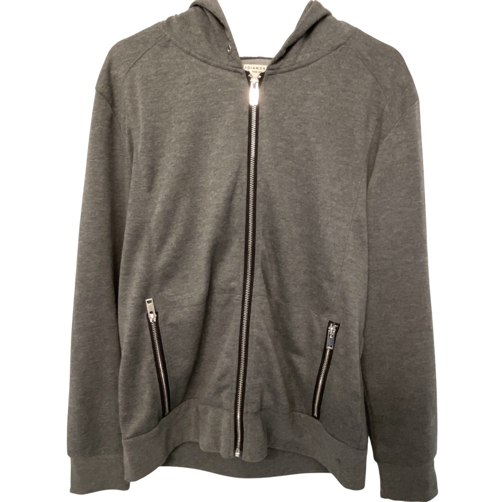 7 DIAMONDS Mens Gray Full Zip Hooded Jacket Large Athleisure Streetwear